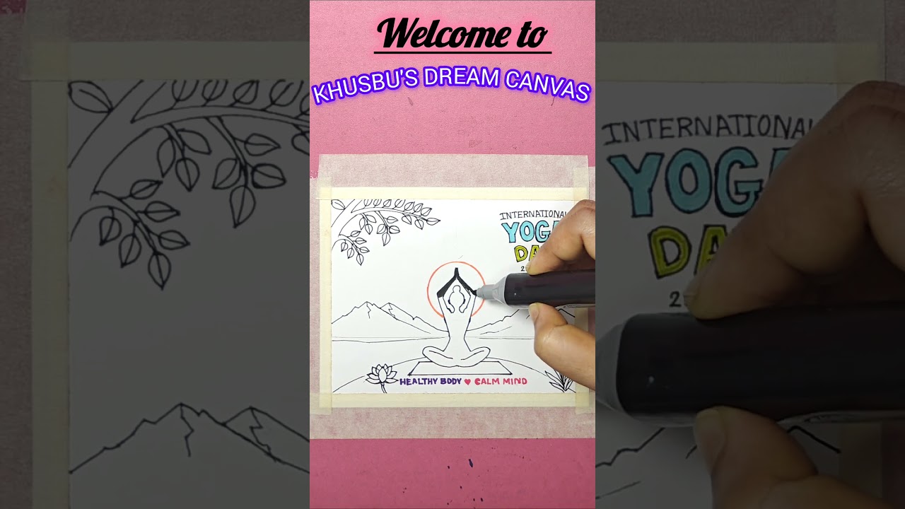 International Yoga Day Drawing 🧘 Easy Poster Drawing #Shorts #art