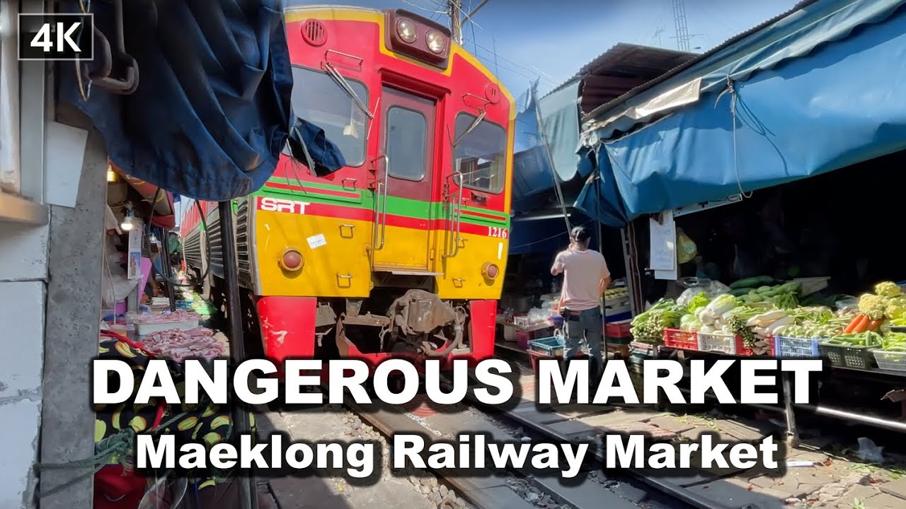 【4K】Maeklong Train Market The Most Amazing Market Thailand | 2021