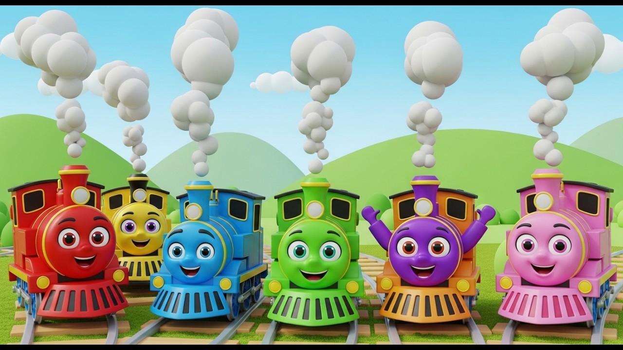 Sete Trenzinhos de Brinquedo Puff Puff Puff | Canção de Transportes e Cores