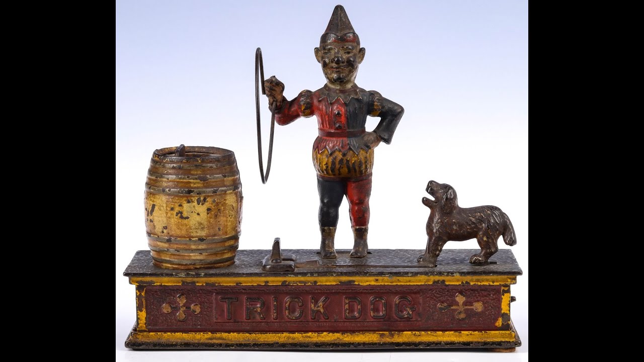 In Action : 'Trick Dog' Animated Cast-Iron Bank