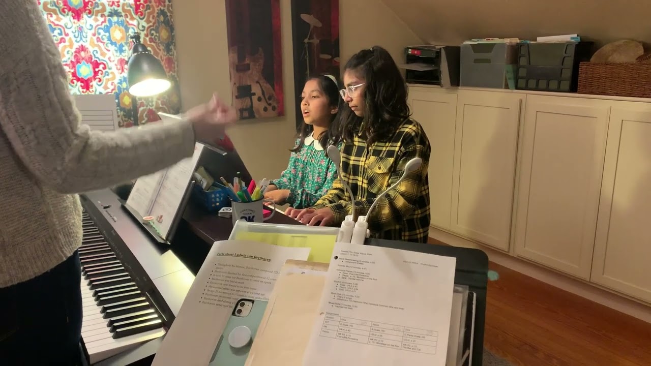 Eesa and Rayya piano class in Fall visit