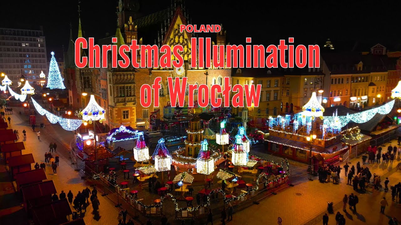 Christmas Illumination of Wrocław - 4K drone video