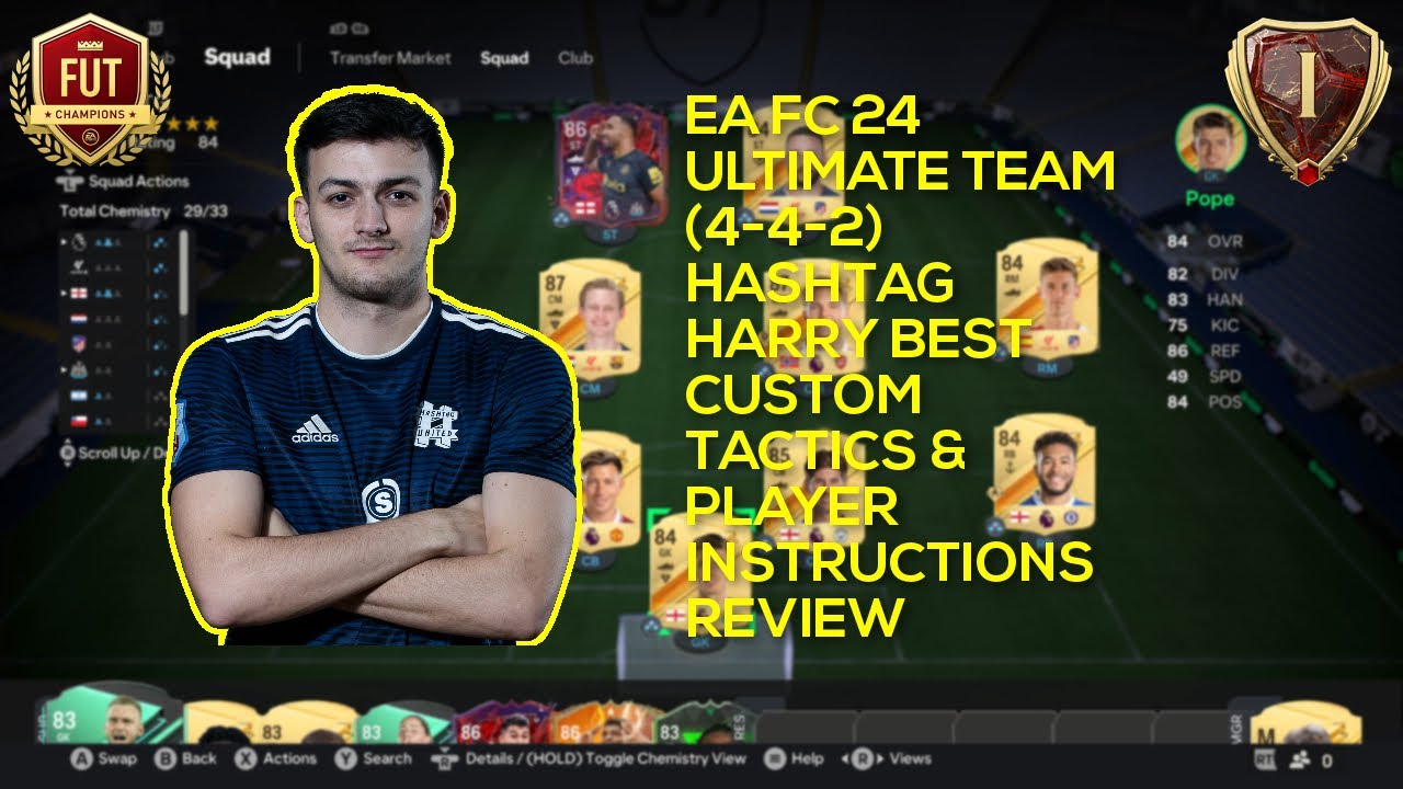 EA FC 24 ULTIMATE TEAM (4-4-2) HASHTAG HARRY BEST CUSTOM TACTICS & PLAYER INSTRUCTIONS REVIEW