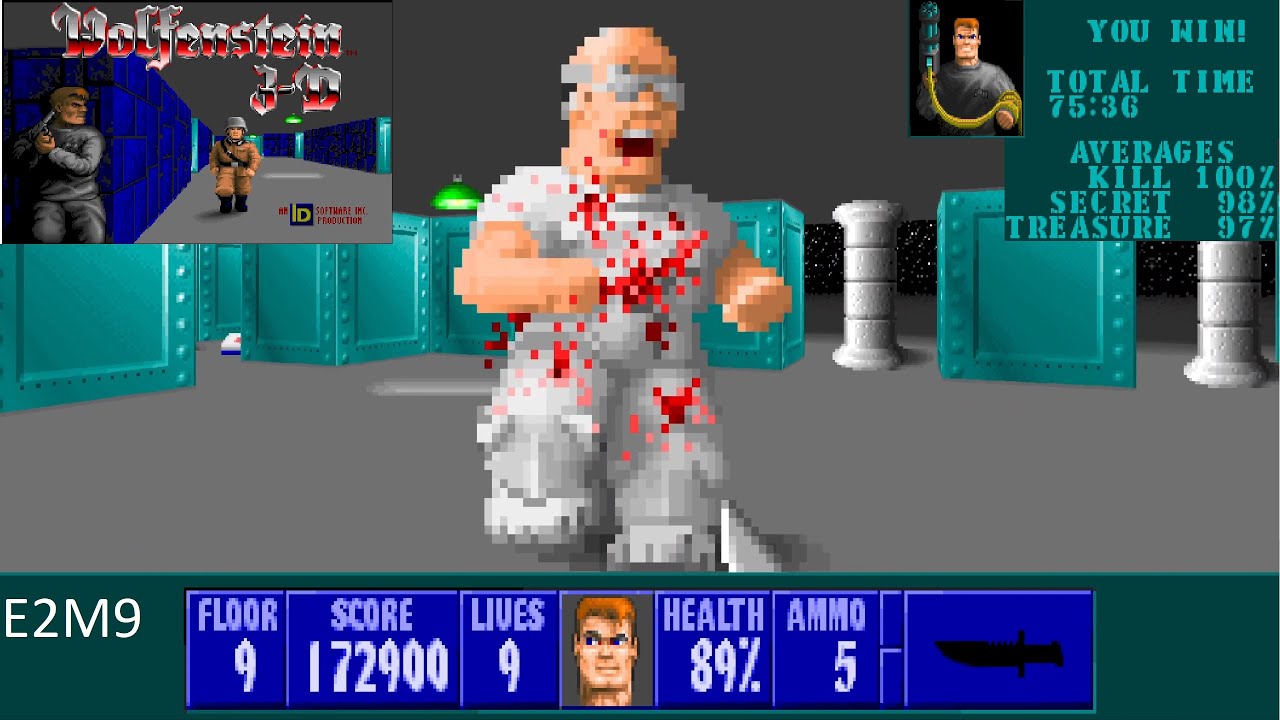 Wolfenstein 3D: E2M9 100% I am Death Incarnate with commentary