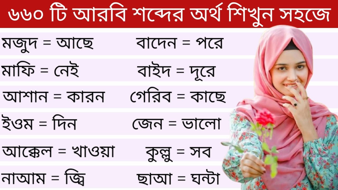 আরবি ভাষা শিক্ষা।। ৬৬০ টি আরবি শব্দের অর্থ ও বাংলা অর্থ শিখুন সহজে