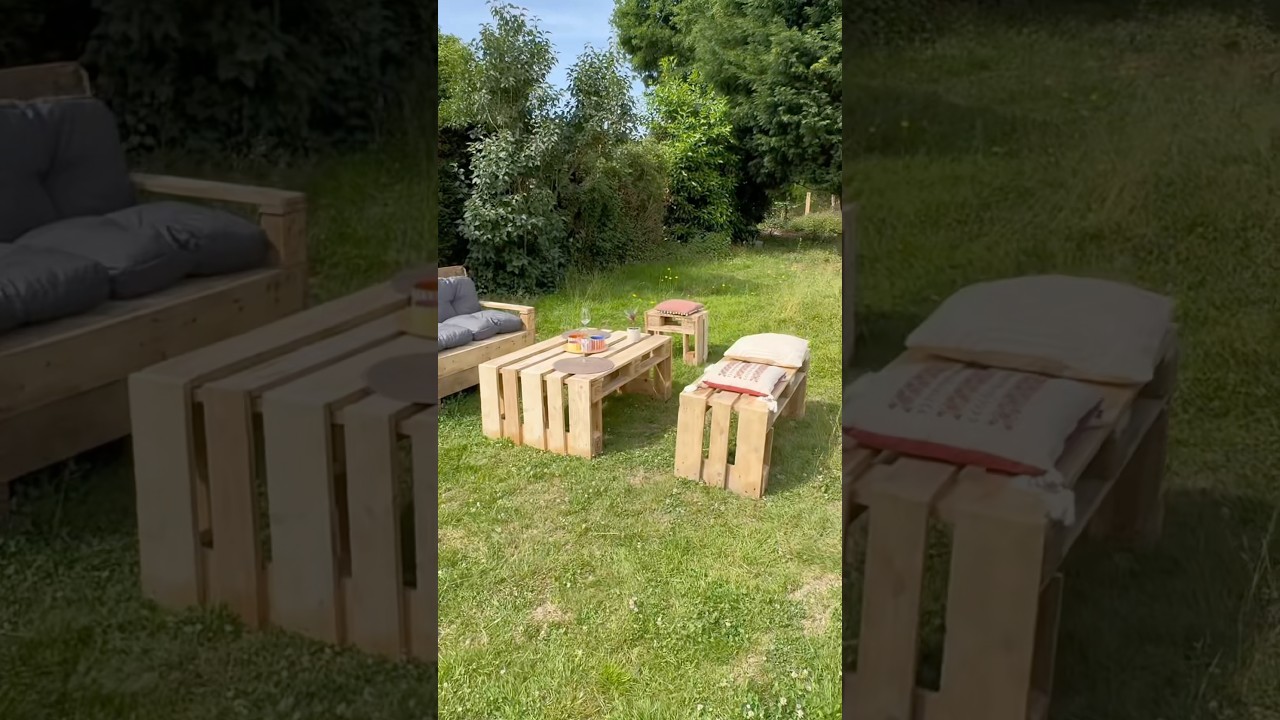 Salon de jardin complet en bois de palette ✅