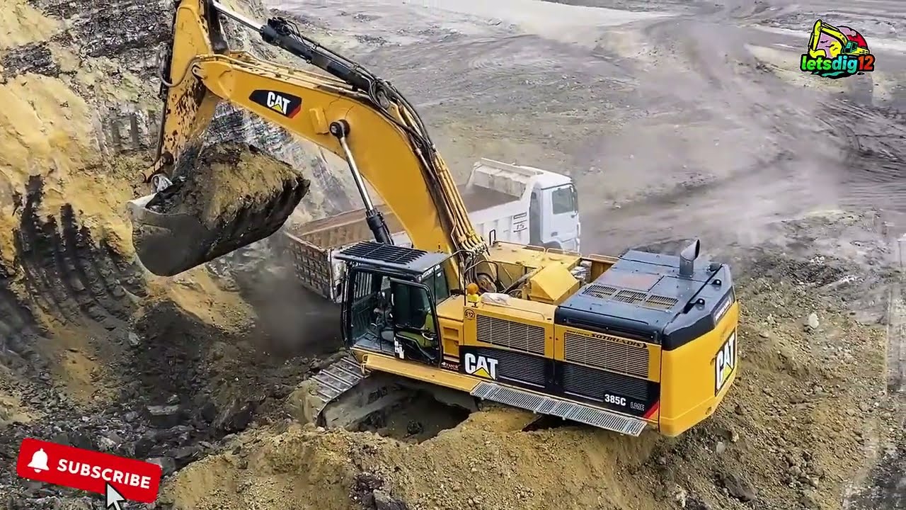 Power in Action! Caterpillar 385C Excavator Loading Mercedes & MAN Trucks at Busy Labrianidis Mine