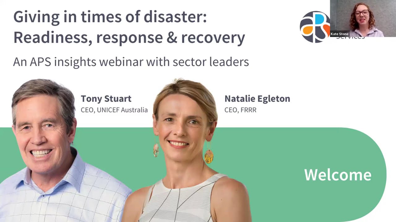 Giving during disasters - readiness, response & recovery - APS with UNICEF Australia and FRRR