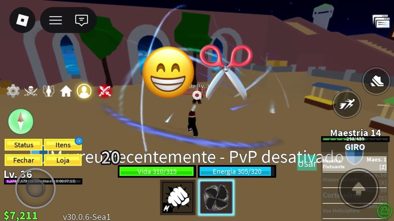 Jogando blox fruit até a ilha deserta