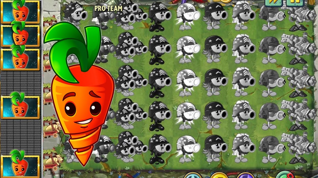 PvZ 2 Survival - All Mega Gatling Plants Burned & Intensive Carrot Vs All Zombies