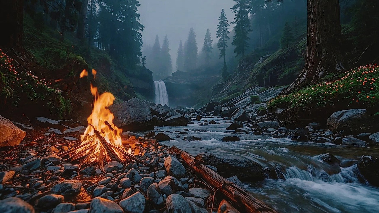 Forest Stream & Campfire Sounds: Tranquil Background Video for Calmness