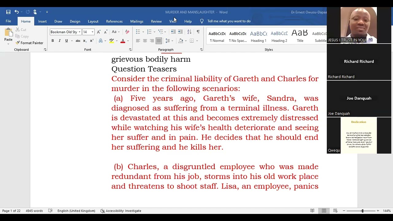 MURDER -    FREE 2023 GHANA SCHOOL OF LAW ENTRANCE EXAMINATION REVISION TUTORIALS