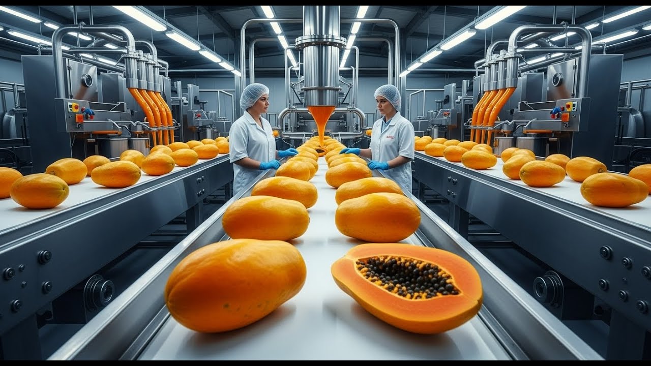 Inside a Papaya Juice Factory 🍊 | Fresh Papaya to Bottled Juice (Full Process)