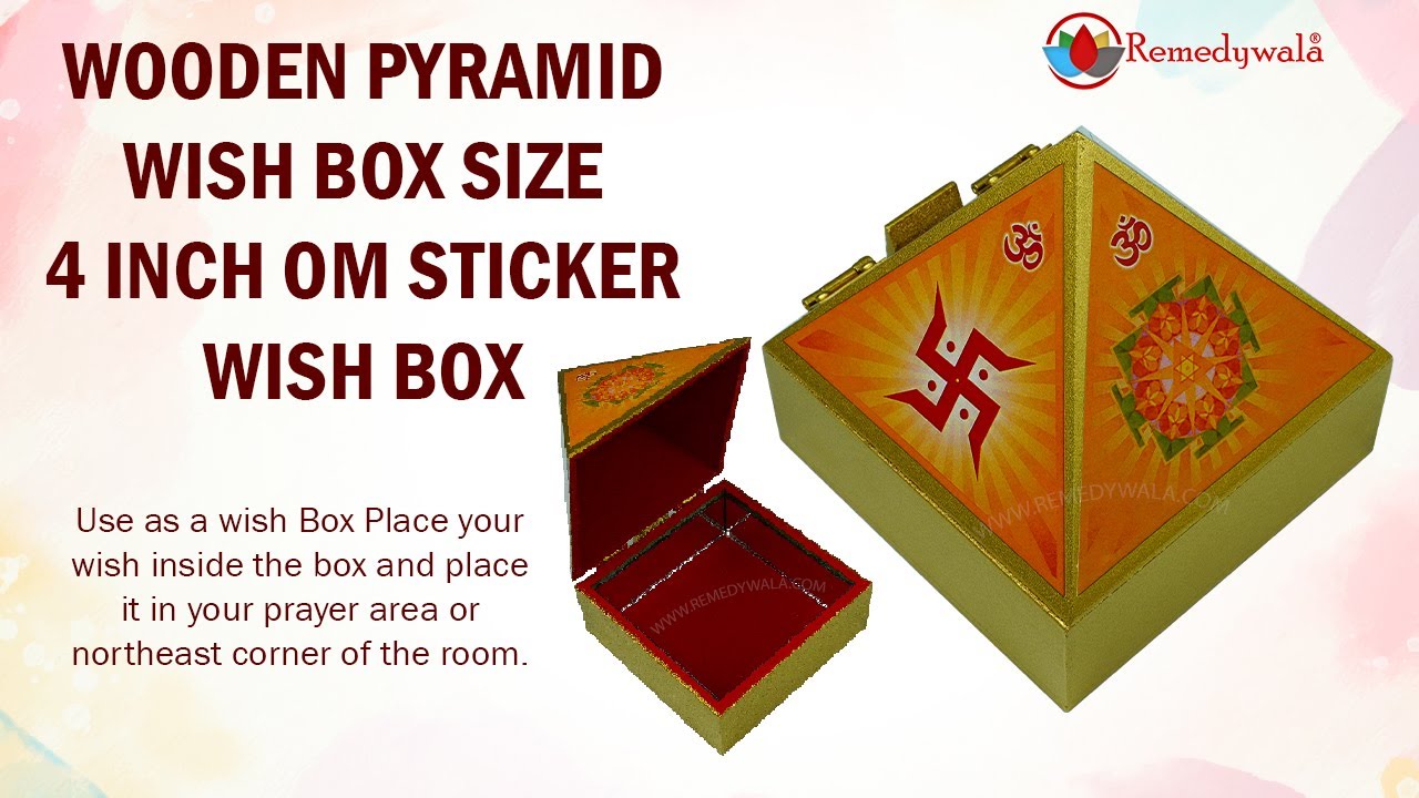 Remedywala Wooden Pyramid Wish Box Size 4 inch Om Sticker Wish Box #remedywala #energyvastu