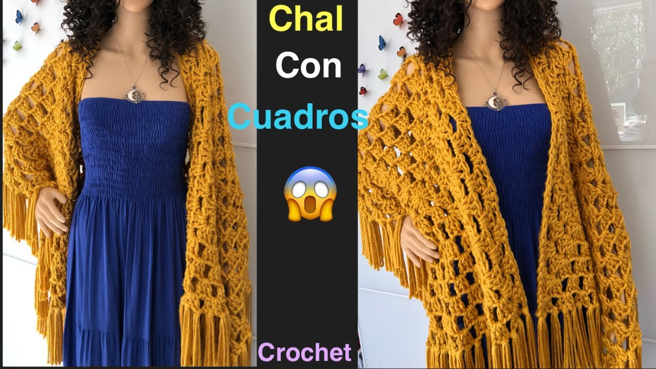 😍Súper Fácil Y Bien Bonito Chal Con Cuadros 💓En Crochet *Para Principiantes *