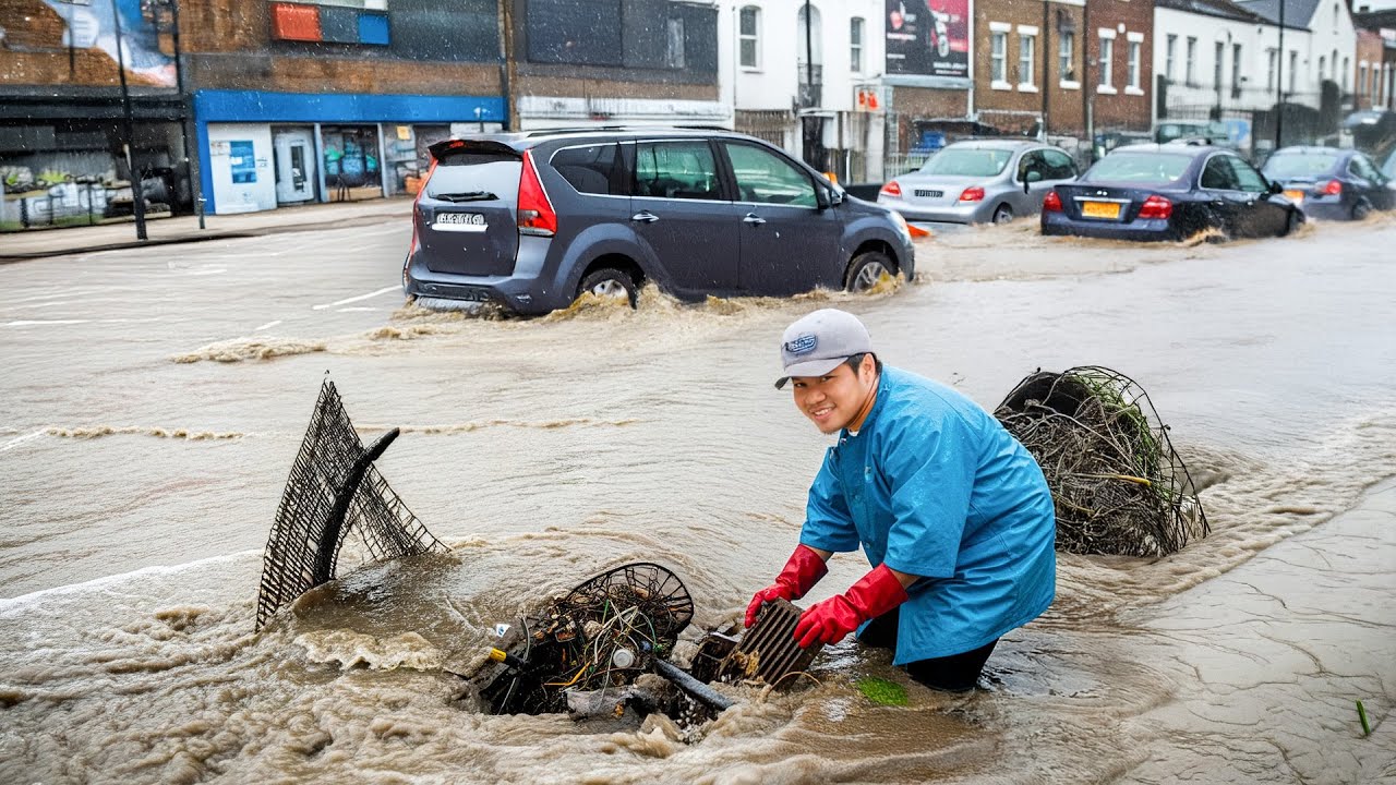 Draining a Massive Street Flood by Clearing One Drain!