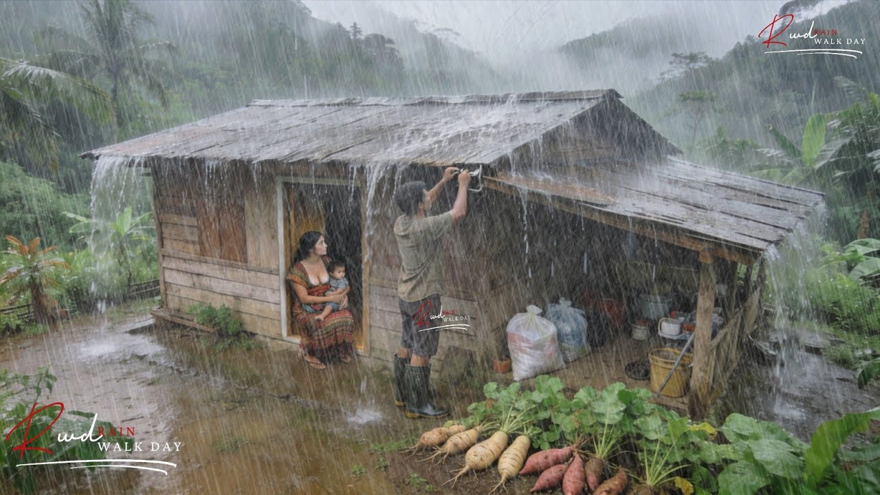 REAL RURAL LIFE PARADISE HIT BY SUPER CRAZY RAINSTORM IN HISTORY - RAIN WALK FOR RELAXING