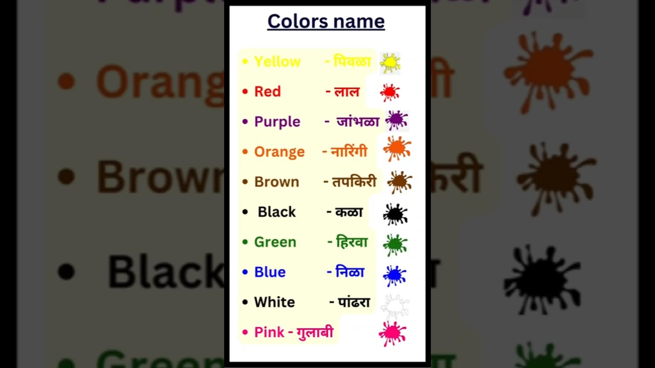 रंगांची नावे Colours name with marathi meaning #colors #english