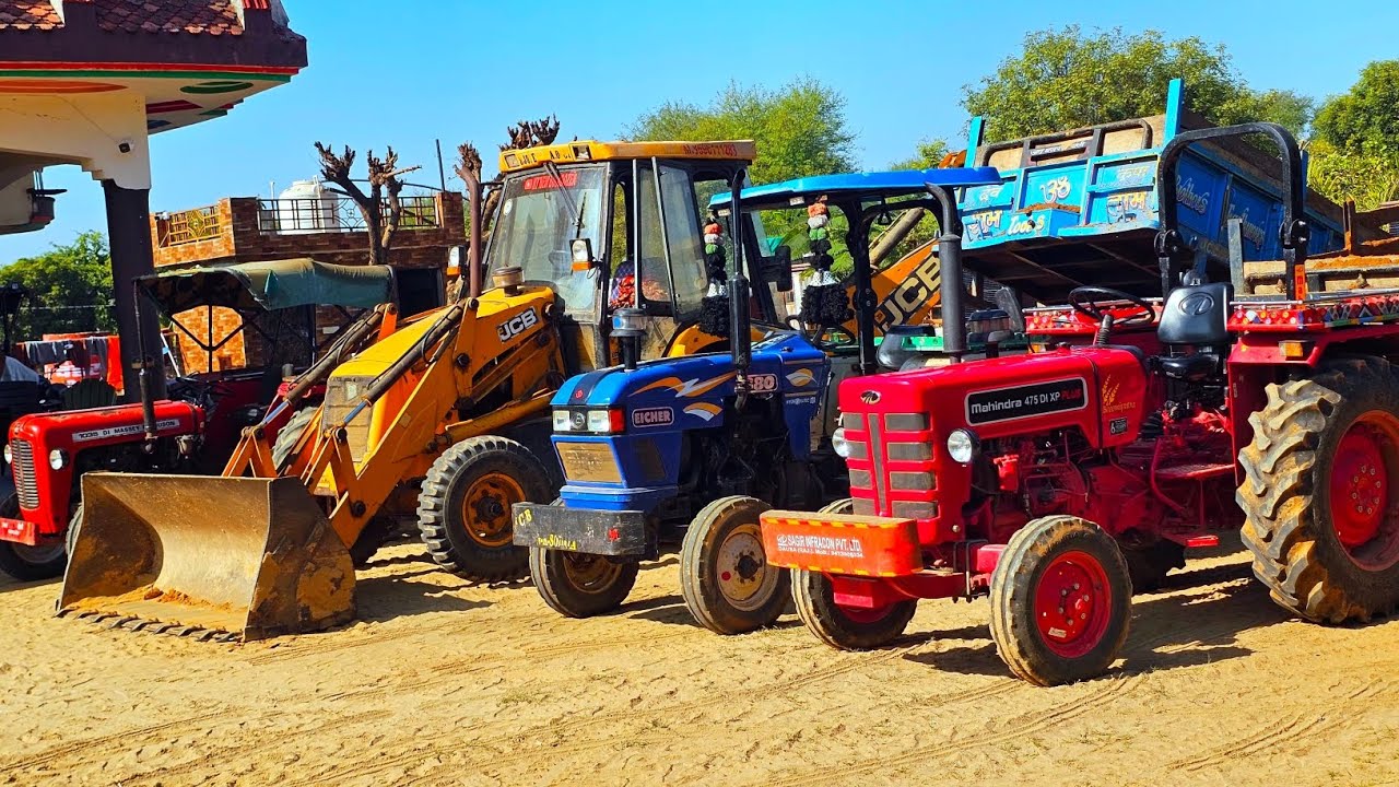 Jcb 3dx Xpert Loading Mud in Trolley New Mahindra 575 got Frield While Running Swaraj 855 Eicher 380