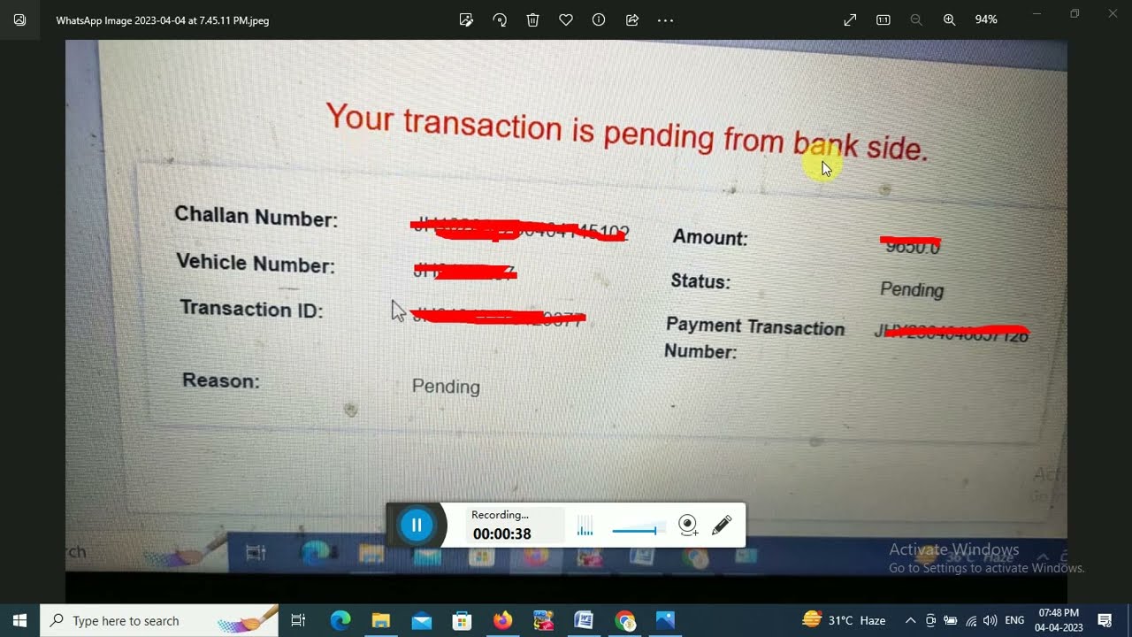 traffic police challan your transaction is pending//e challan check by vehicle number