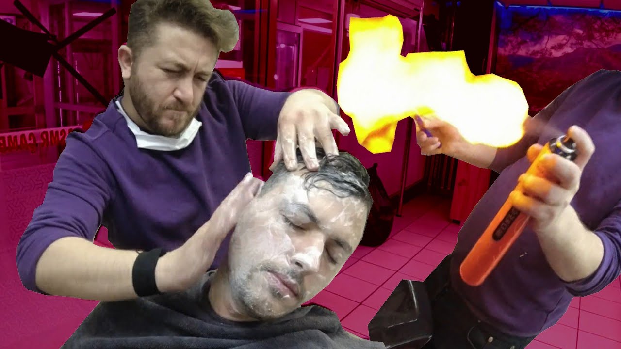 ASMR BARBER 💈face and ear cleaning💈HAIRCUT💈EAR BURN💈EAR CRACK💈 head, neck, face, back, ear massage