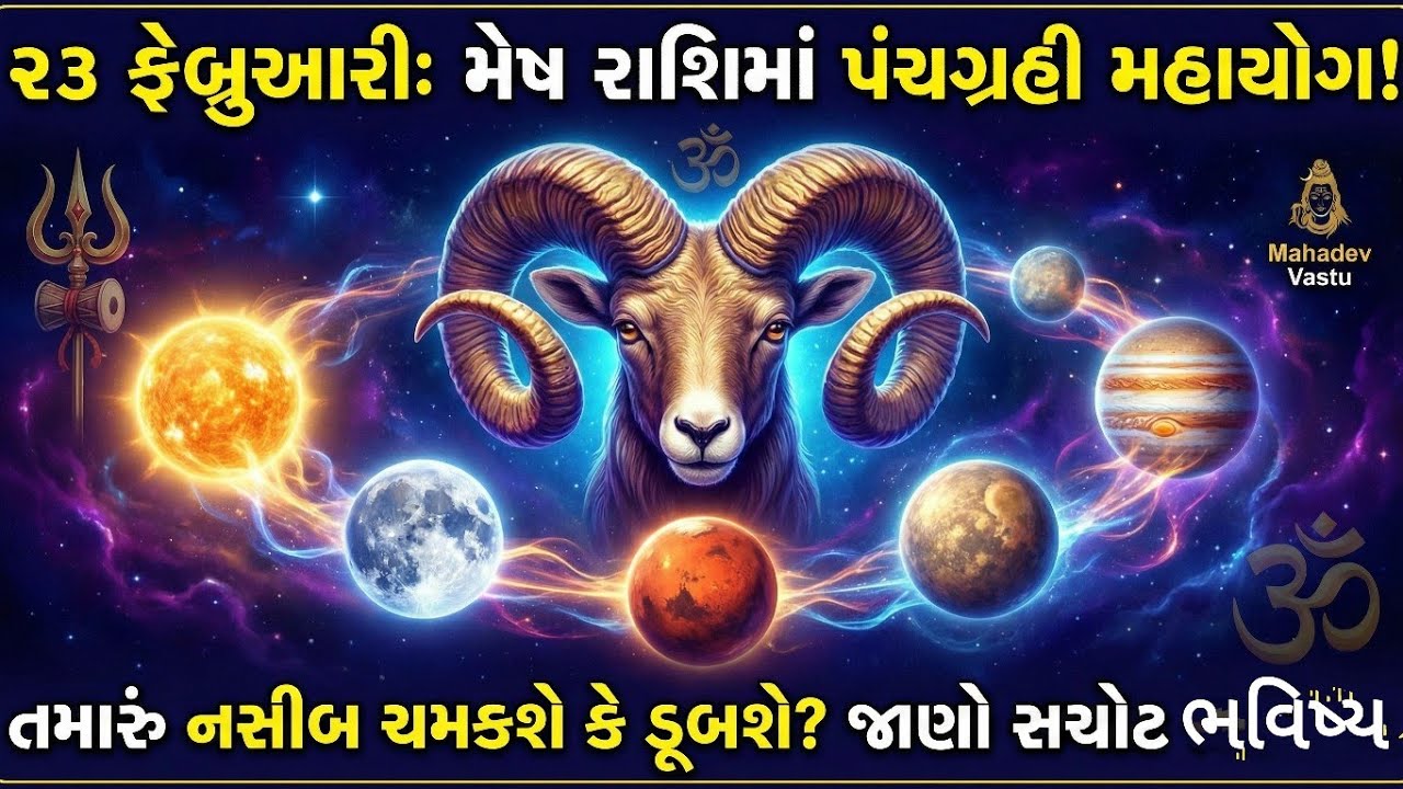 🚨 23 ફેબ્રુઆરી મેષ રાશિ: ૫ ગ્રહોનો મહાયોગ! રાતોરાત બદલાશે તમારું નસીબ? | Mesh Rashi Tomorrow