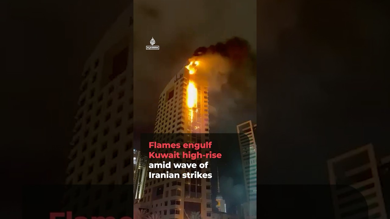 Flames engulf Kuwaiti high-rise amid Iranian drone strikes | AJ #shorts