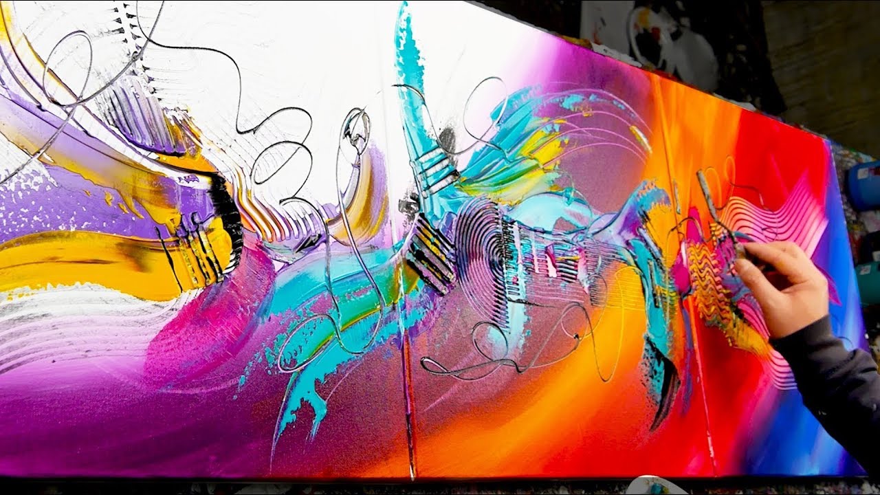 Abstract Painting Demo Acrylics using brush, knife - Love Buzz - John Beckley