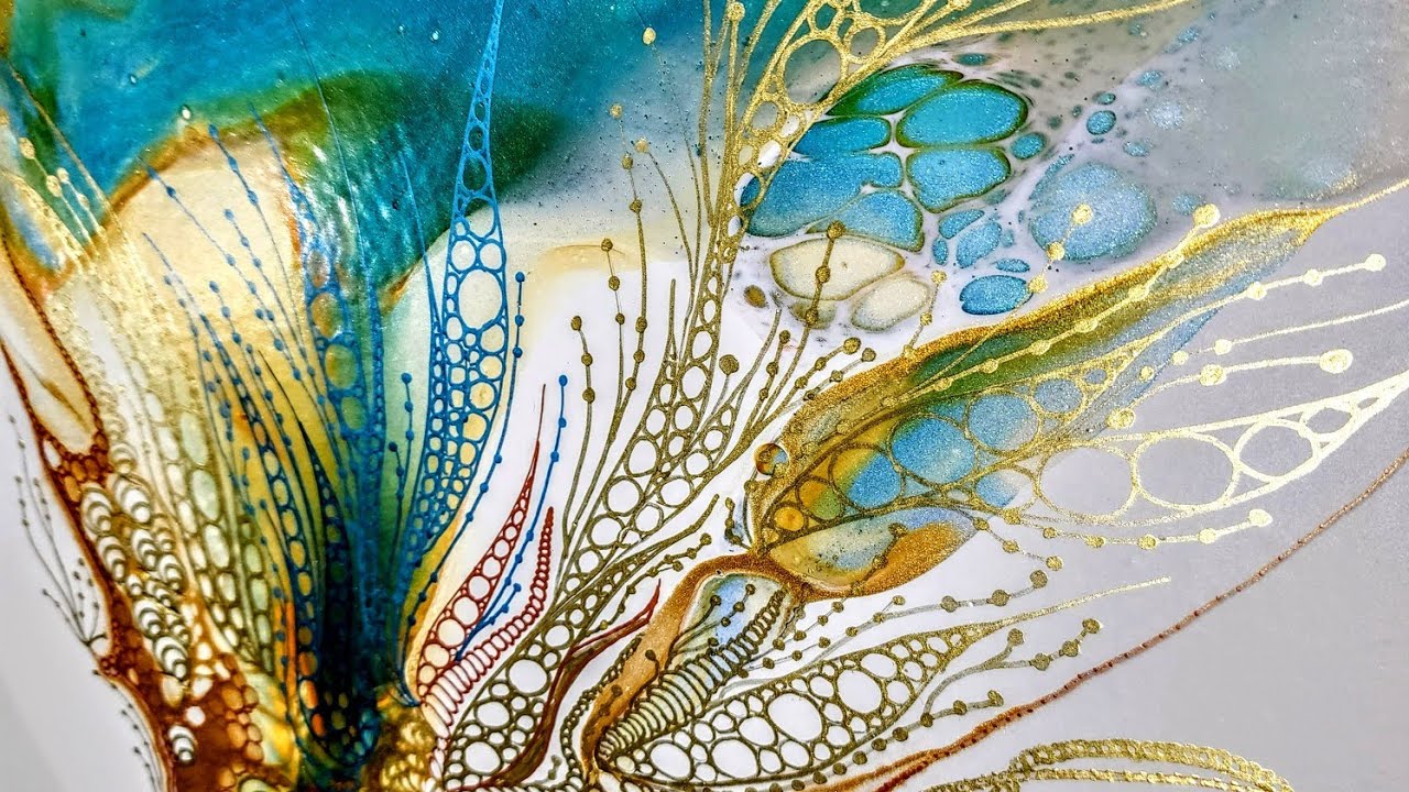 'Arianna' Acrylic Pour With Embellishments #fluidart #tlp #embellishedbloom