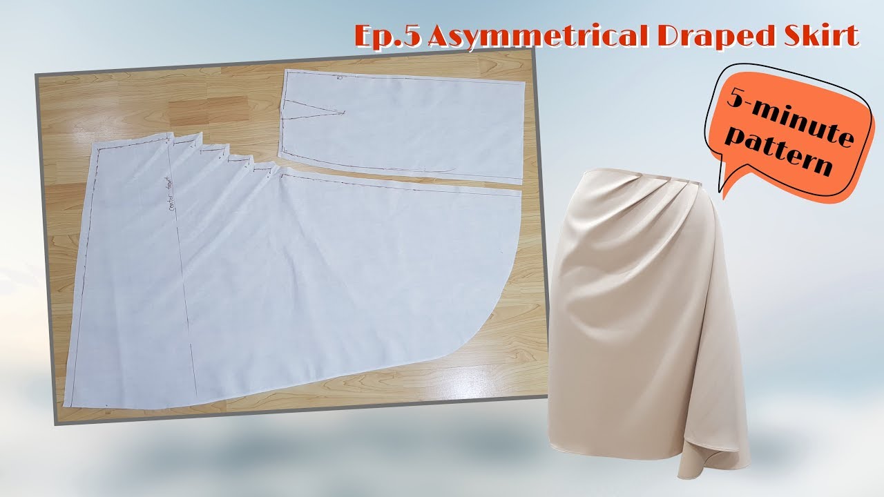 5-Minute Pattern | draping techniques for beginners | EP.05 Asymmetrical Draped Skirt