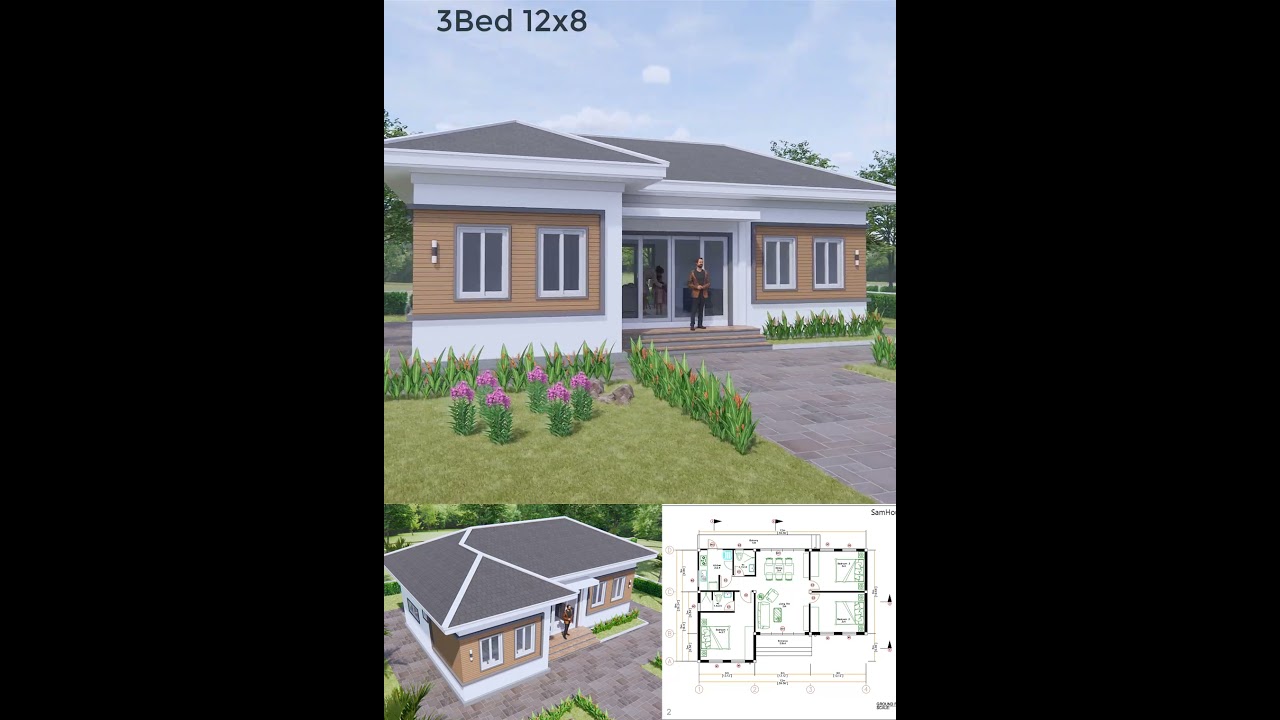 Contemporary House Plans 12x8 Meter House Design 40x27 Feet 3 Beds 2 Baths Hip Roof