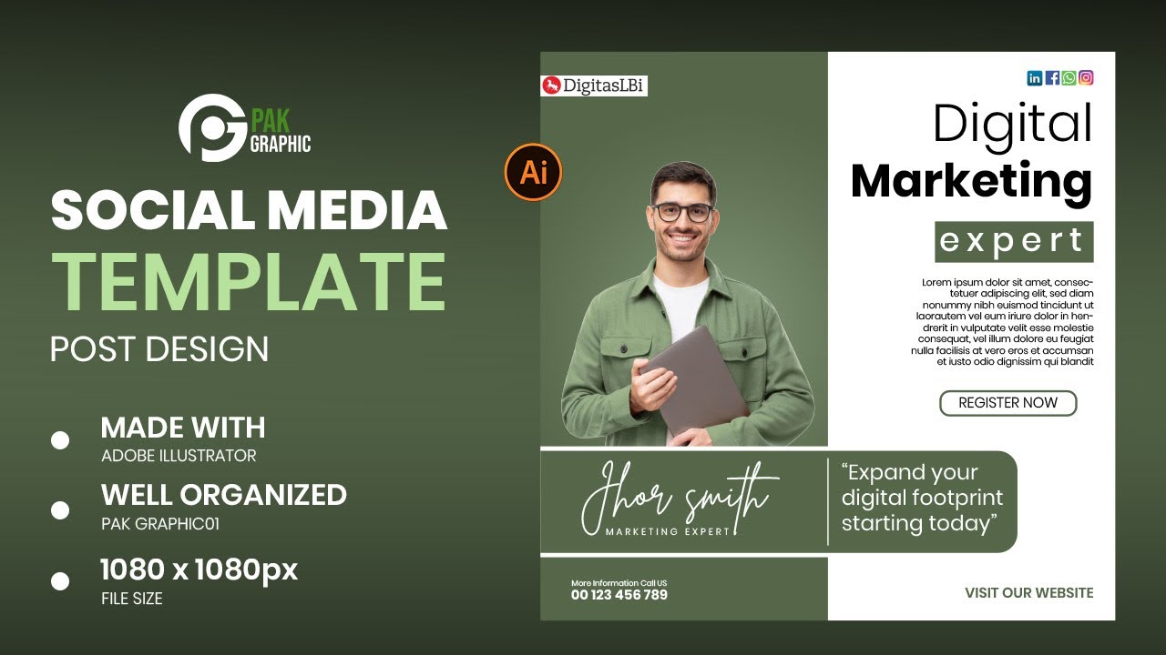 Digital Marketing Agency | Social Media Post Design | adobe illustrator tutorial