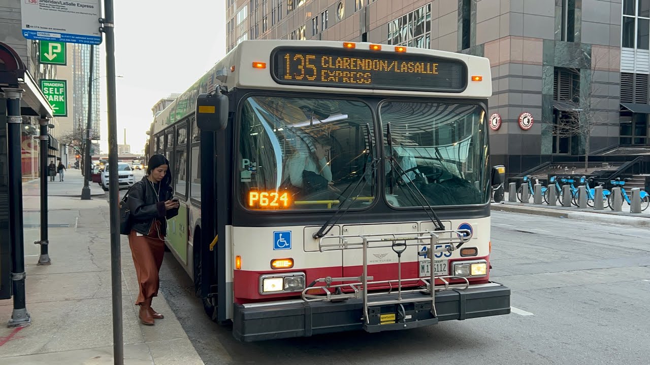CTA Bus Ride 135 Clarendon/Lasalle Express From Franklin To Belmont CTA New Flyer DE60LF 2009 #4155