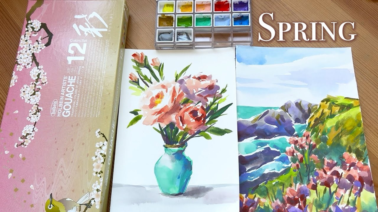 Holbein Artists' Gouache Spring Set Swatching & Painting