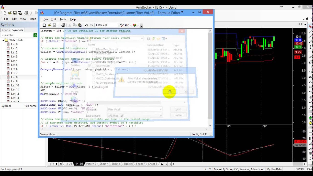 AMIBROKER create watch list using Afl codes