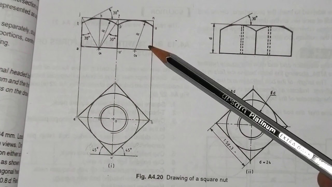 Square headed nut. Machine drawing