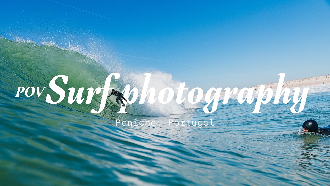 Surfing photography from the water. Supertubos, Portugal.