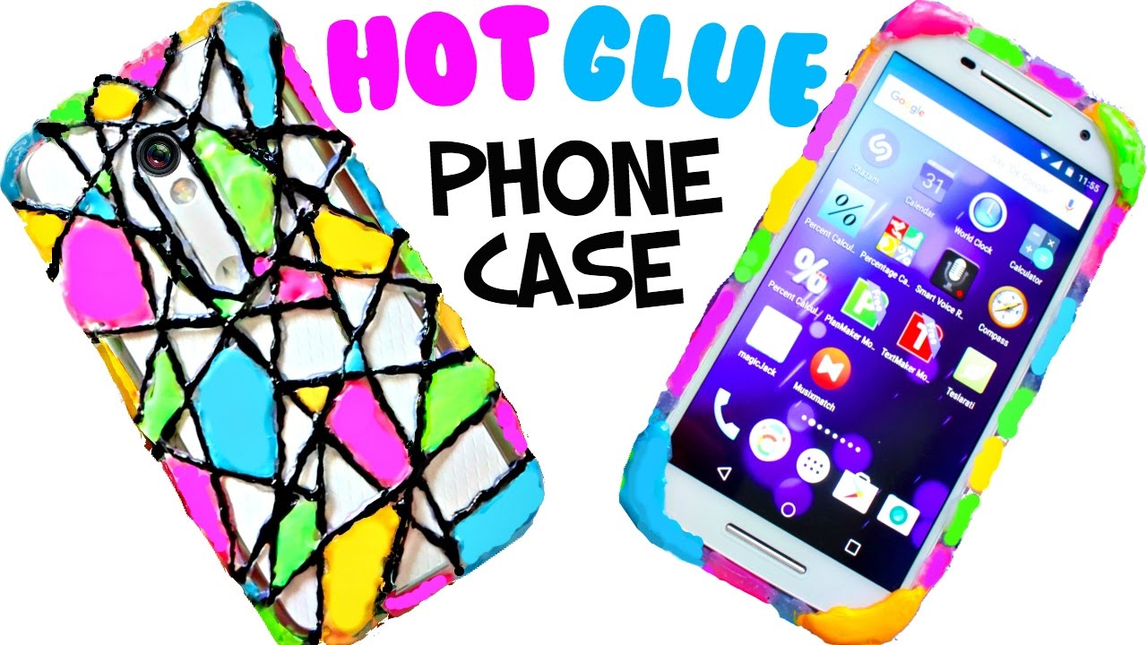 DIY HOT GLUE PHONE CASE | Neon Geometric Design