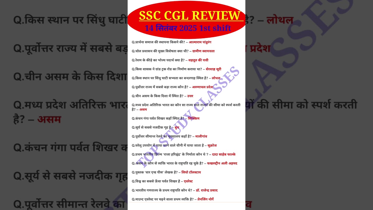 SSC CGL Exam Analysis 2025 | SSC CGL 14 September 1st Shift Question |Today SSC CGL EXAM Analysis