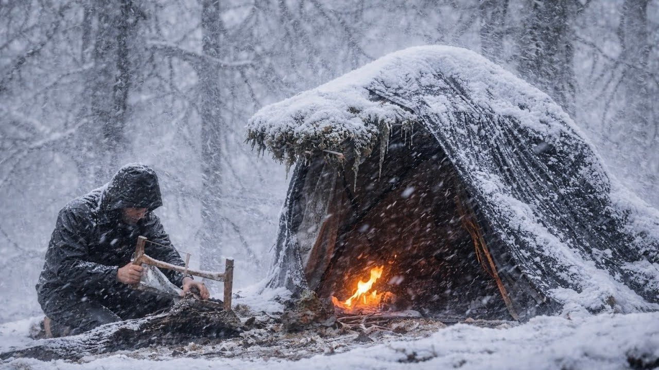 Trapped in a Brutal Snowstorm for 4 Days Alone | Bushcraft Shelter & Fire
