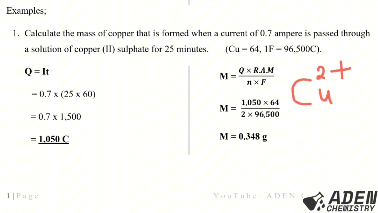 FORM 4: TOPIC 4:ELECTROCHEMISTRY:LESSON 27 Faraday's 1st Law of Electrolysis calculations in 1 video