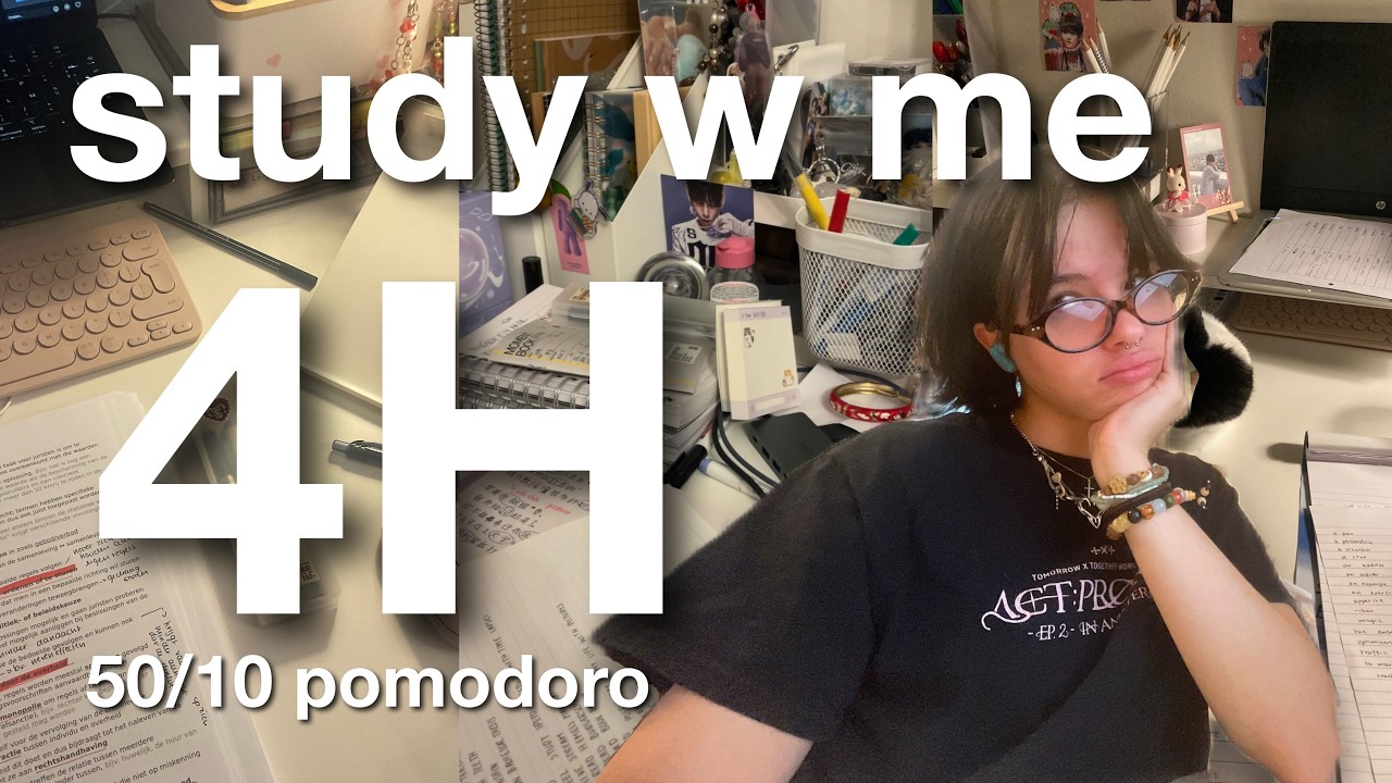 study with me live: 4 hours (real sounds, no music, 50/10 pomodoro technique) 🌷
