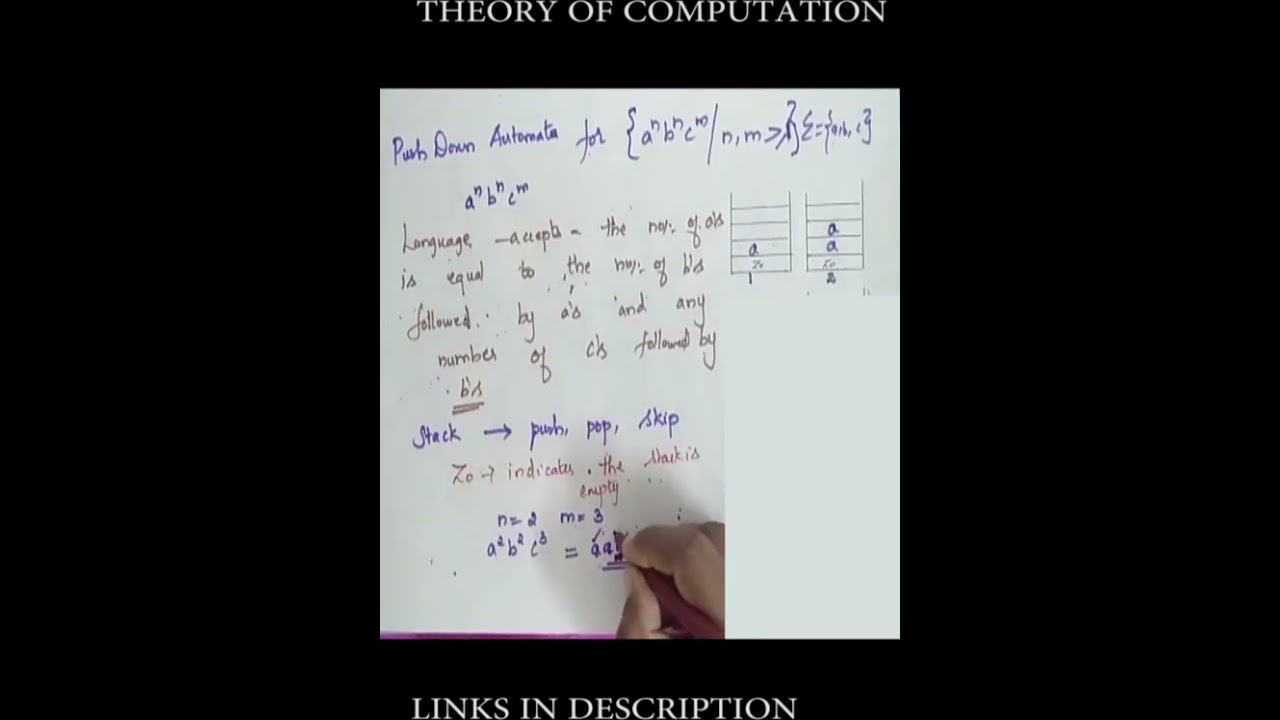 a^nc^mb^n /n m greater=1 Push Down Automata Theory of computation - STACK REPRESENTATION