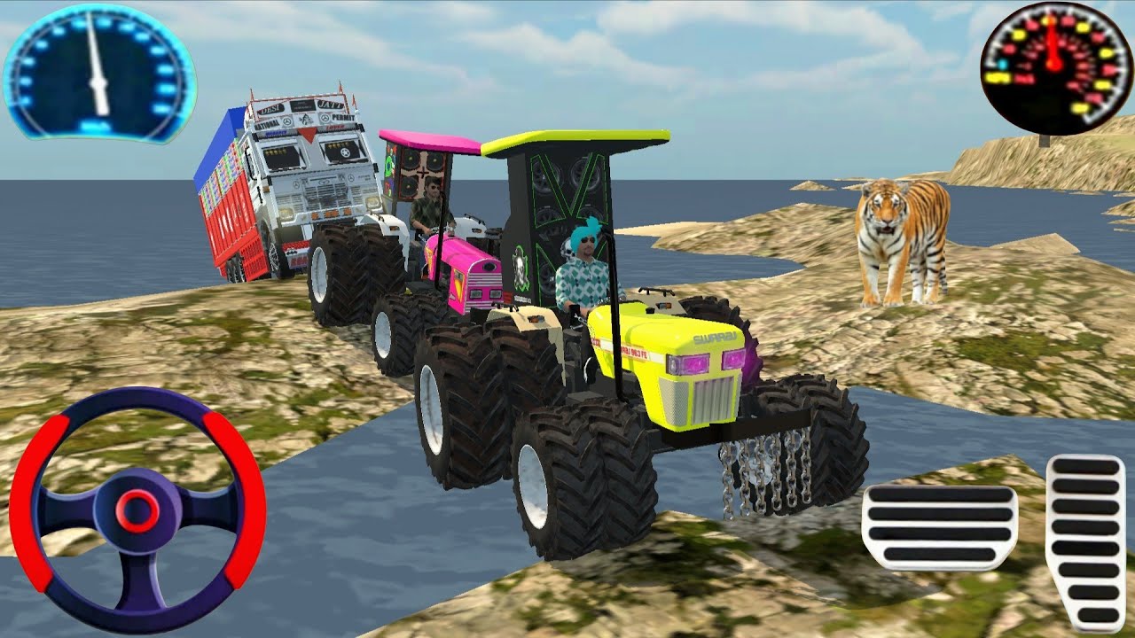 Indian truck stuck in mud tractor and 2 tractor rescue the truck#simulationgame #drivinggame