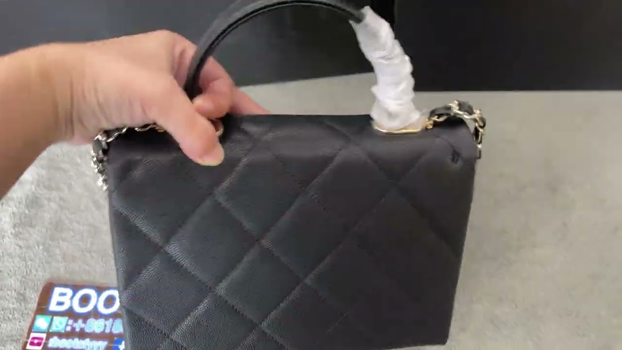 C-hanel Caviar Quilted Mini Retro Twist Top Handle Flap Black