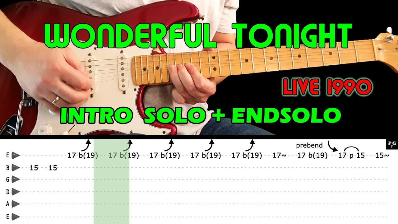 WONDERFUL TONIGHT (Live version 1990) - Guitar lesson - Intro solo + endsolo (+ tabs) - Eric Clapton