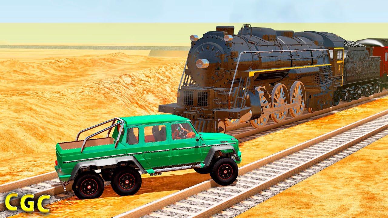 Steam Train Vs Cars on railroad #18 BeamNG Drive