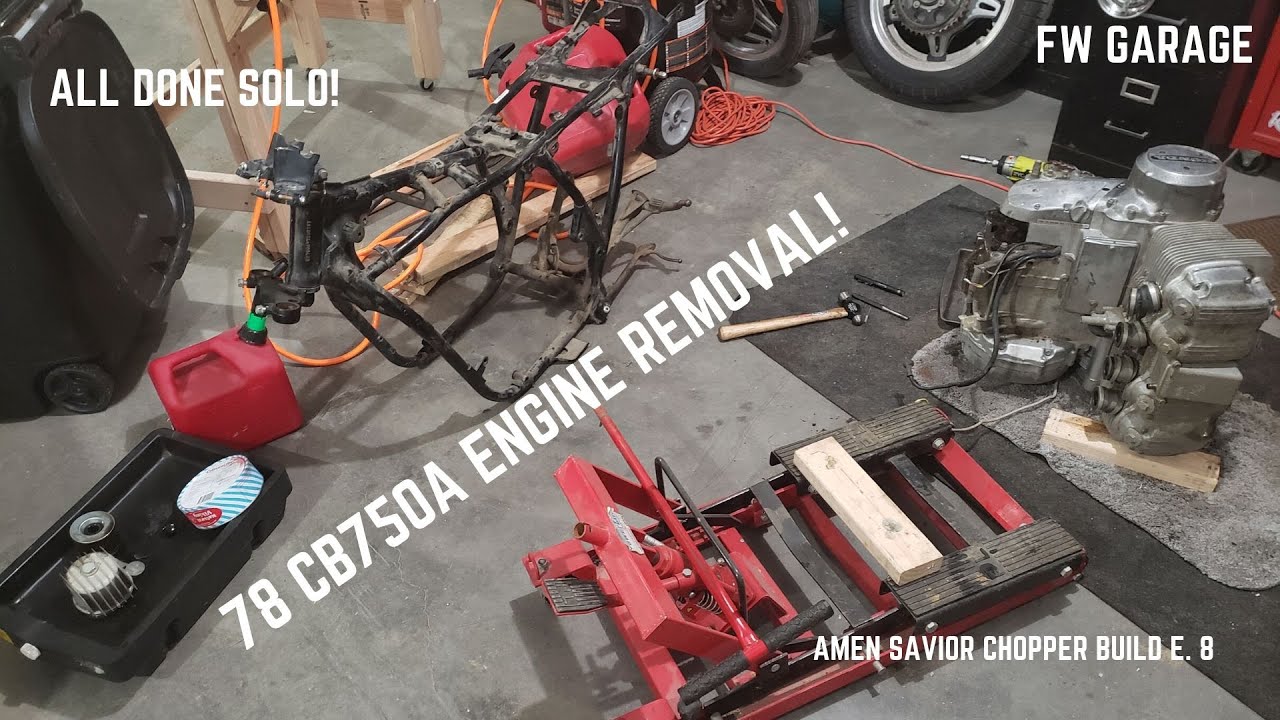 78 CB750A SOLO ENGINE REMOVAL, AMEN SAVIOR CB750 CHOPPER BUILD EPISODE 8