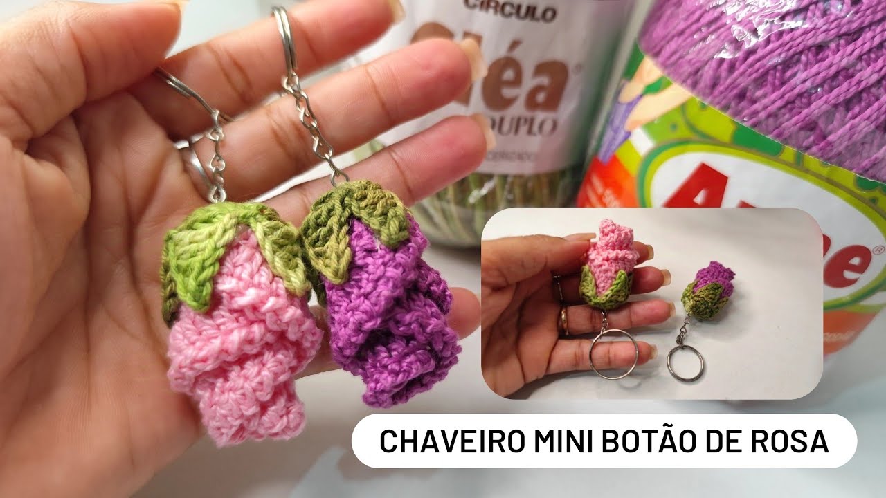 Vídeo aula completa chaveiro mini botão rosa de crochê #crochet #gratidãoaDeus #2025
