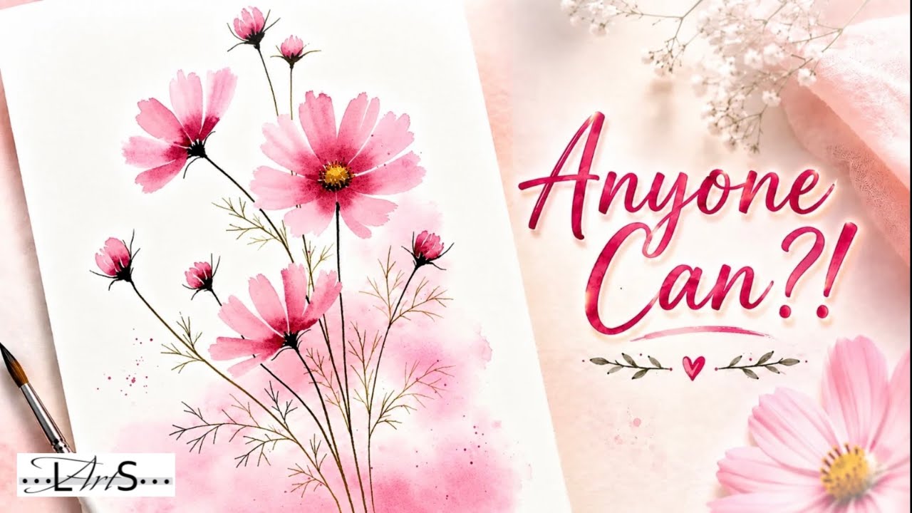 🌸 Нет времени рисовать?! Попробуйте эти простые акварельные цветы космеи!
